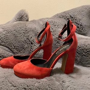 Coach 8 Chrystie Red Suede Block Heels